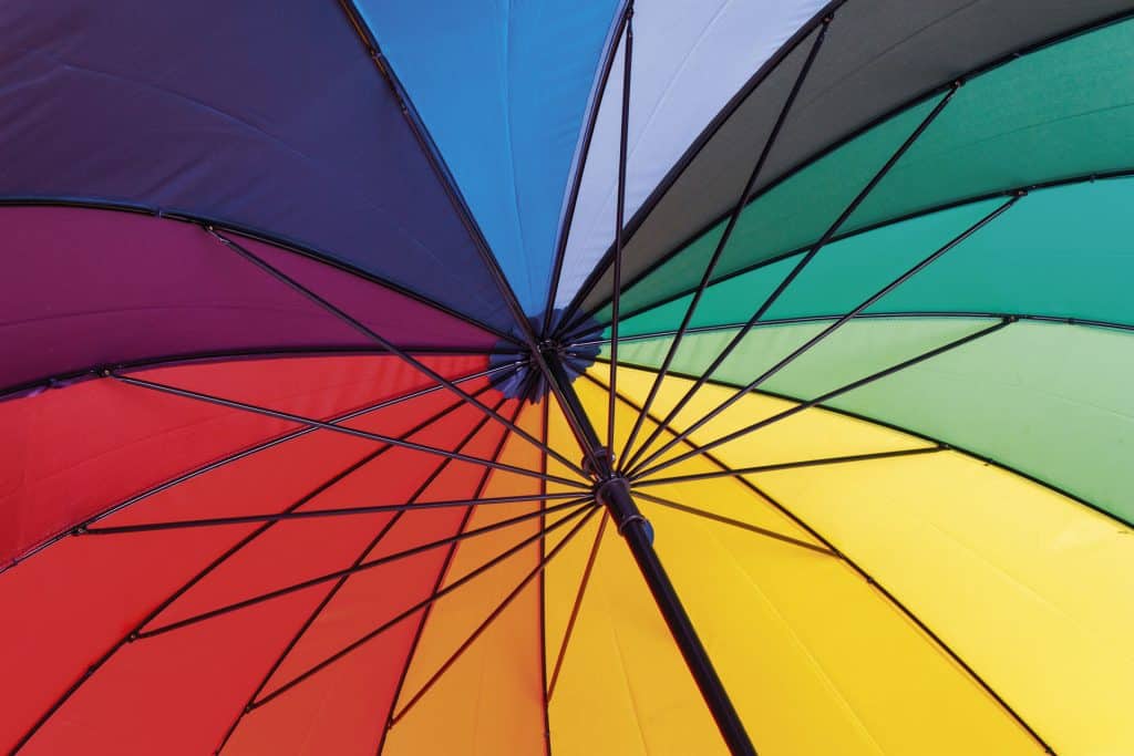 An image of a large colourful umbrella.